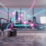 UK TikTok studio with glowing TikTok UI elements and London skyline in the background.