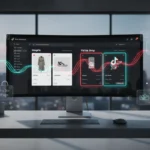 UK studio workspace showing Shopify syncing with TikTok Shop, with TikTok UI icons and London details.