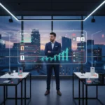 Professional TikTok Shop studio scene in Liverpool with analytics screens, product displays and TikTok UI icons.