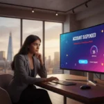 UK TikTok Shop seller reviewing a suspension notice in a modern London studio with authentic TikTok UI on screen.