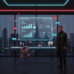 UK TikTok Shop studio with ROAS analytics holograms and creator workspace featuring TikTok UI icons and £ metrics.