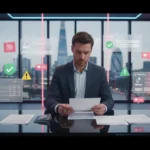 Seller reviewing TikTok Shop documents in a London studio with TikTok UI elements highlighting setup issues.