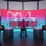 Bright UK TikTok studio with London skyline and floating TikTok UI elements in a sleek professional layout.