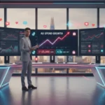 Creator in a London TikTok Shop studio reviewing ROAS and ad spend charts with vibrant TikTok UI elements.