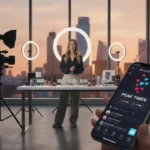 UK TikTok Shop creator going LIVE in a London studio with visible TikTok interface, hearts, and peak time overlays.