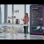TikTok LIVE shopping studio in London with host showcasing products, visible UK pricing and interactive TikTok Shop UI elements.