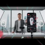 UK TikTok LIVE studio with presenter selling a product, showing TikTok Shop UI, hearts and £ pricing in a London setting.