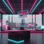 Modern London TikTok Shop studio with retargeting dashboards and floating TikTok UI elements highlighting warm‑audience remarketing.