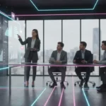 UK TikTok Shop agency team presenting client growth with TSLA benefits in a modern office setting