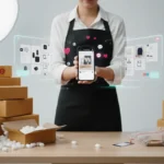 UK TikTok Shop seller improving product listings and packaging to reduce returns in a bright studio setting.