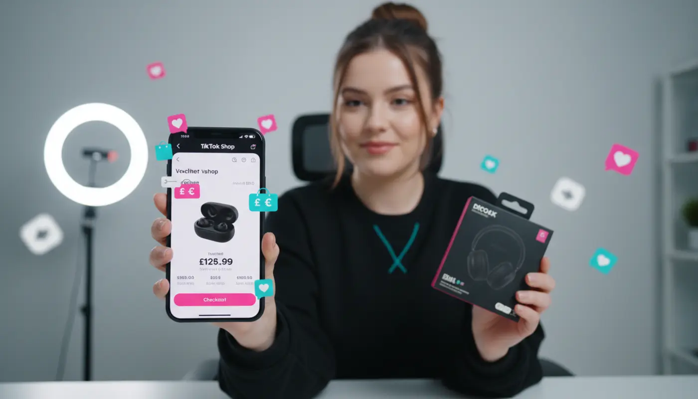 TikTok Shop checkout with promo codes and discounts in a UK studio shopping setup