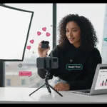 UK TikTok creator filming product video for TikTok Shop affiliate sales in a modern studio setup.
