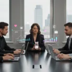 UK business team analysing TikTok Shop data with creators and sales metrics in a modern office setting
