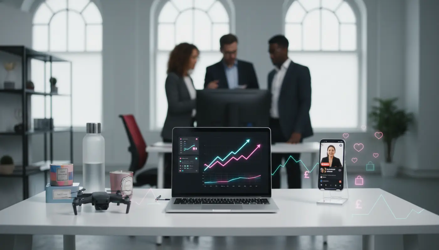 UK TikTok Shop workspace showing ecommerce analytics, products and live selling with cost and revenue visual cues.