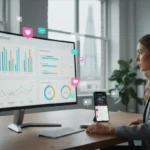 UK TikTok creator analysing account with real followers and engagement metrics in a modern studio setting.