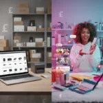 UK seller workspace comparing TikTok Shop and eBay with content creation and ecommerce elements