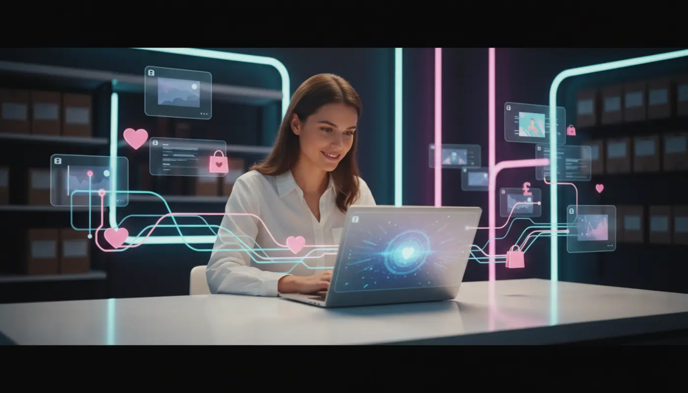 TikTok Shop GMV Max concept with UK seller and automated sales optimisation visuals in a modern studio.