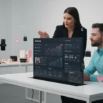 UK TikTok Shop team reviewing GMV data and LIVE selling setup in a modern studio environment.