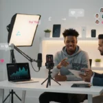 UK TikTok LIVE creator in a professional studio receiving agency growth coaching.