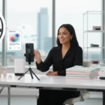 TikTok Shop UK ecommerce studio showing creators, products and social shopping icons.