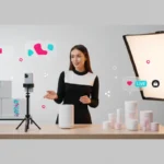 TikTok Live selling setup for a UK online business with product demo and shop icons