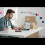 UK TikTok Shop seller reviewing fees and profit margins in a clean ecommerce studio.