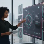 UK TikTok ads strategist reviewing audience targeting data in a modern studio.
