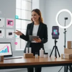 UK ecommerce team optimising TikTok ads and TikTok Shop product sales in a bright studio.