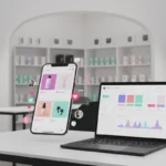 UK TikTok Shop seller checking stock and trends for products in a clean ecommerce studio.