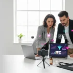 UK small business team reviewing TikTok paid marketing analytics in a modern studio