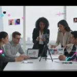 UK TikTok business team planning brand awareness content in a modern studio