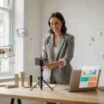 UK small business owner filming TikTok content to build brand awareness in a modern studio
