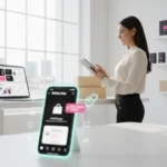 UK TikTok Shop seller reviewing coupon discounts and profit margins in a clean ecommerce studio
