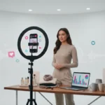 UK TikTok Shop seller setting up a live shopping studio with products and phone interface.