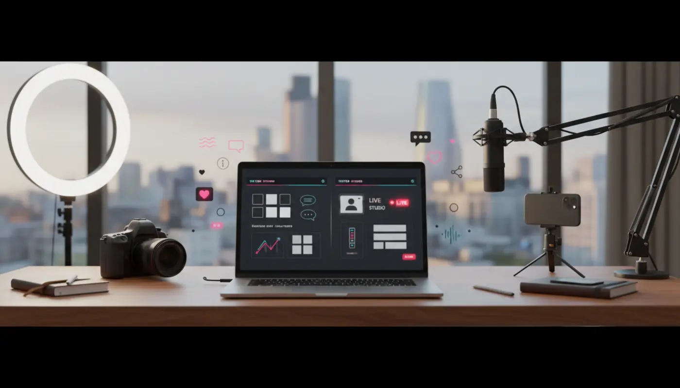TikTok Studio and LIVE Studio workflow in a clean UK creator studio